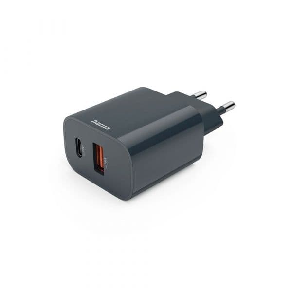 Hama Carregador USB-A + USB-C PD 20W Grey