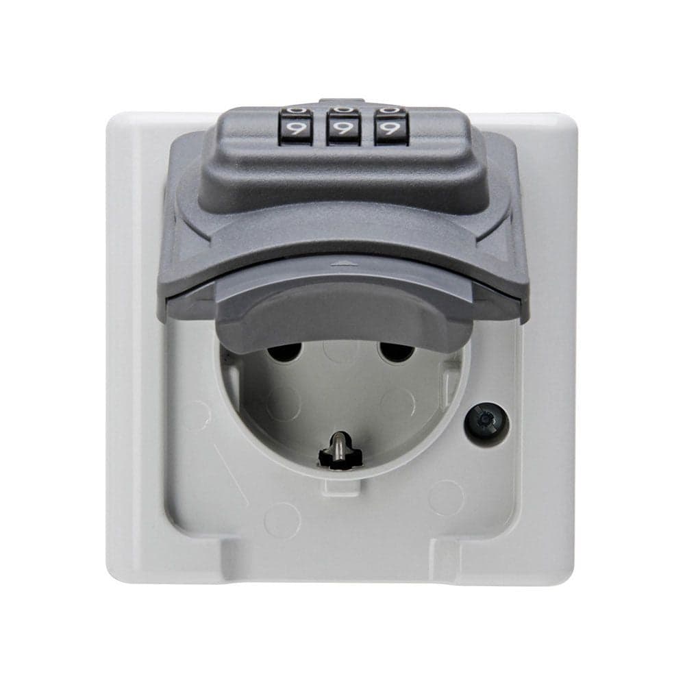 BASE FIXA 2P+E TIPO F SUPERFÍCIE CINZENTA 16A 250V~ COM FECHADURA