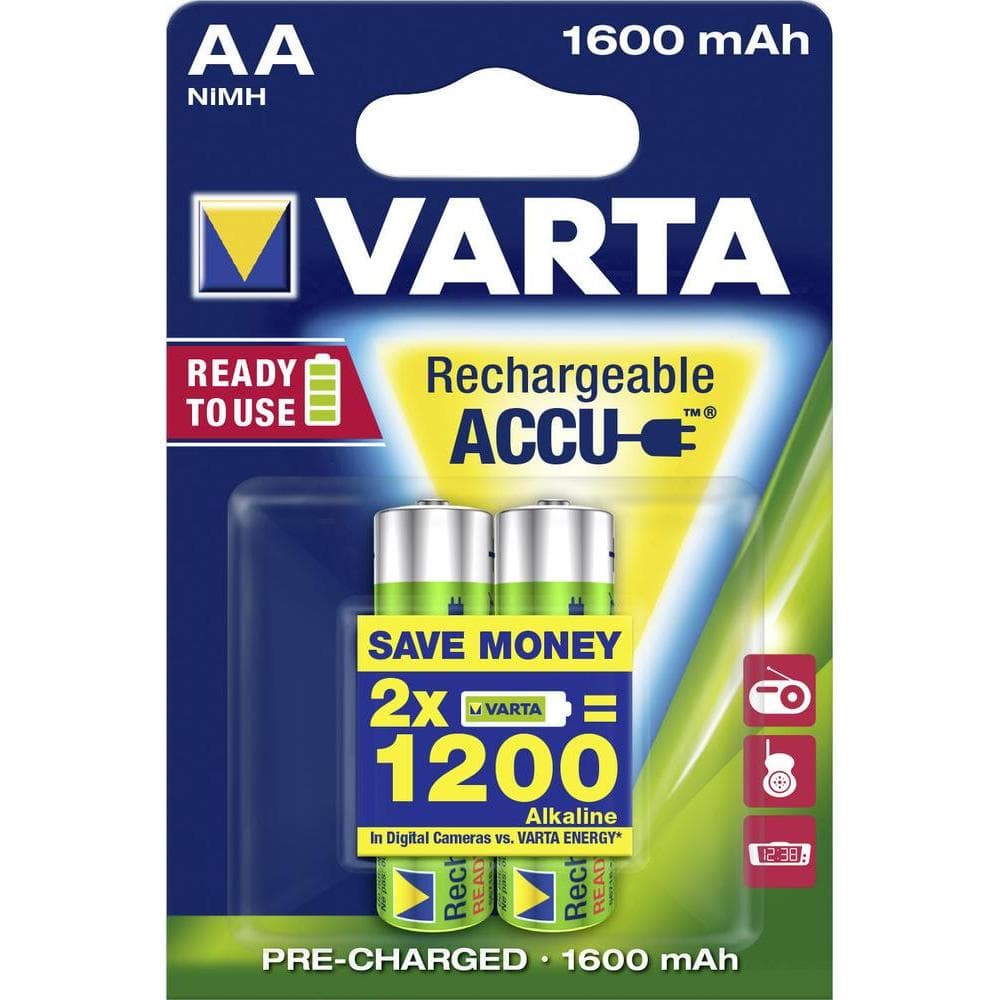 Pilha Recarregável 1x2 Varta AA Ready2Use NiMH 1600 mAh Mignon - 56716101402