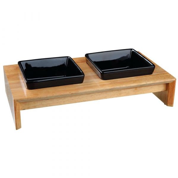 Trixie Comedouro Duplo Cerâmica & Madeira 2 × 400 ml, 36 cm × 19 cm × 7 cm