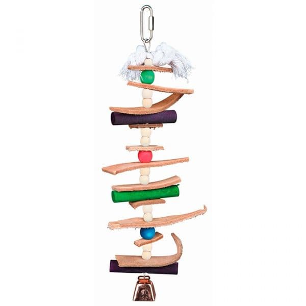Orniex Brinquedo com Madeira, Couro e Contas para Gaiola 28 cm
