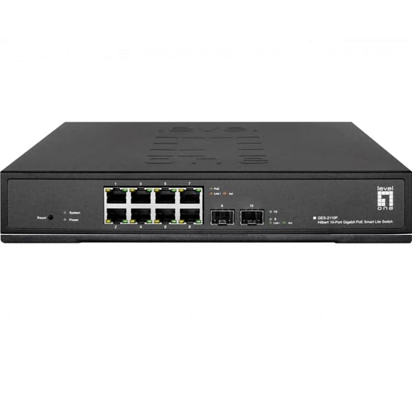 LEVEL ONE SWITCH HILBERT 10PORT GIG POE SMART LITE 8 POE OUTPUTS2XGIGABIT SFP POE