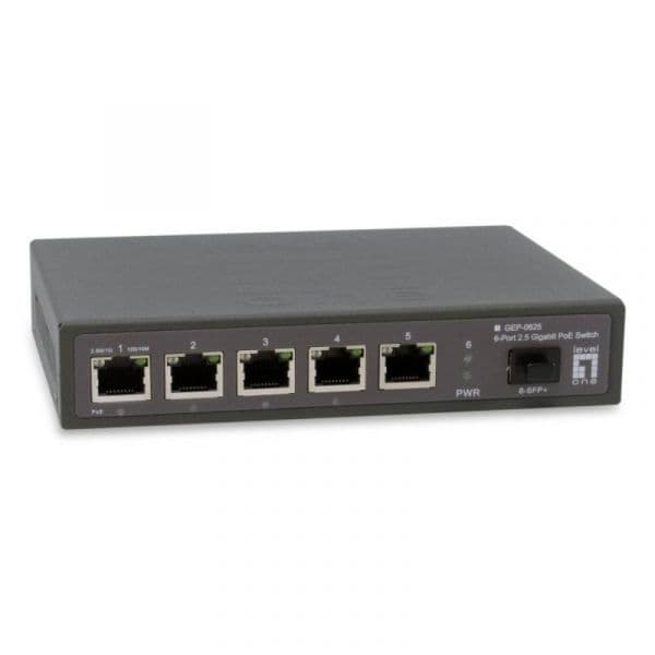 LevelOne GEP-0625 Switch 5 Portas 2.5G PoE+ 1 SFP+ Sem Ventoinha Não-Gerido