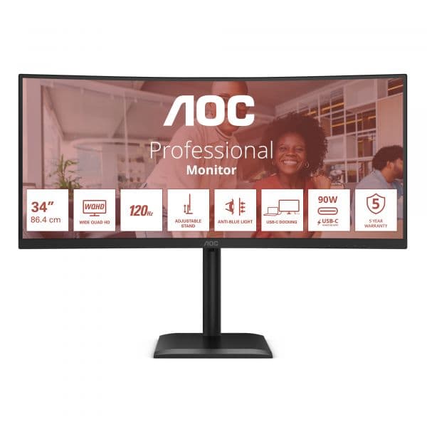 Monitor AOC 34" CU34E4CV QHD 120Hz HDMI DP USB-C Curvo