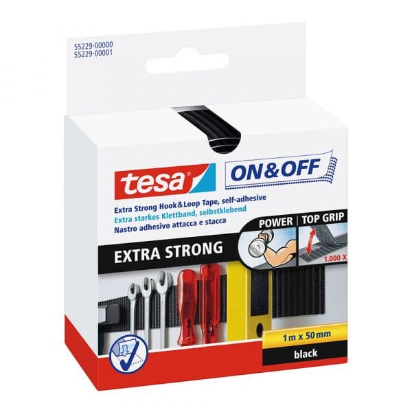 Tesa Fita Velcro Extra Forte 1m x 50mm Preto