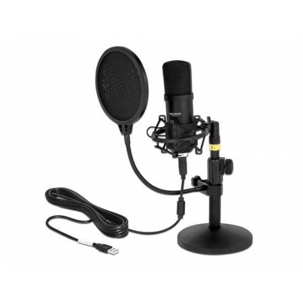 Delock Microfone Condensador 66300 USB para Podcasting e Gaming Preto