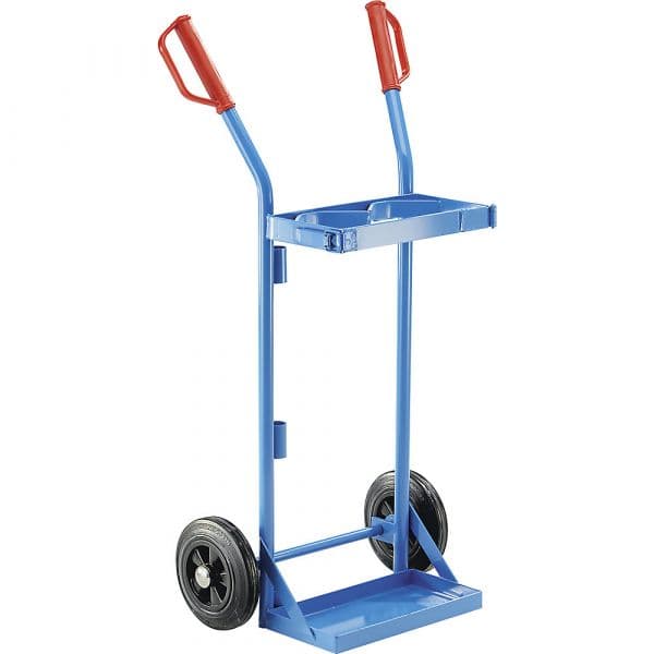 Eurokraft Carro para Garrafas de Gás e de Aço, para 2 Garrafas em Aço, Capacidade 10 L, Pneus de Borracha Maciça Azul Claro Ral 5012 - M435-259330