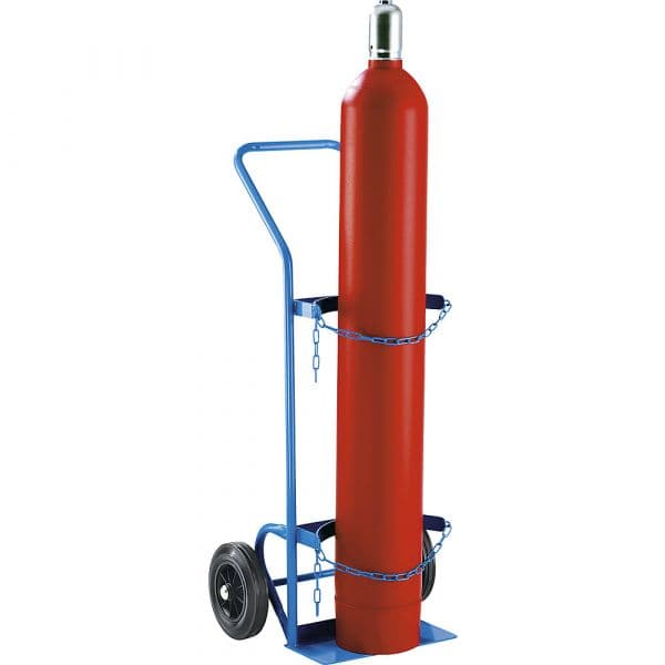 Eurokraft Carro para Garrafas de Gás e de Aço, para 1 Garrafa em Aço Até Ø 380 mm, Pneus de Borracha Maciça Azul Claro Ral 5012 - M70247-921078