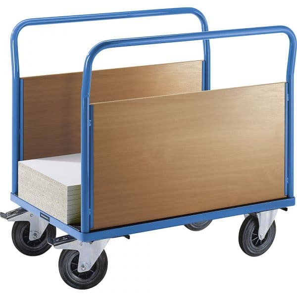 Eurokraftpro Carro de Plataforma Painéis em Madeira, 2 Painéis Longitudinais Altos, Cxl 1250 X 800 mm, Pneus em Borracha Maciça Azul Claro Ral 5012 - M1141437-176062