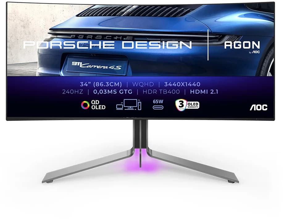 Monitor AOC 34" Agon Porsche PD34 QD-OLED Wide Quad HD 21:9 240Hz Curvo