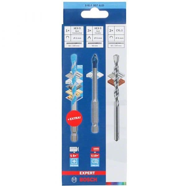 Bosch Broca Professional Hex-9 Hardceramic + Cyl-3 Ceramic Drill Bit Set 5 Unidades Transparente