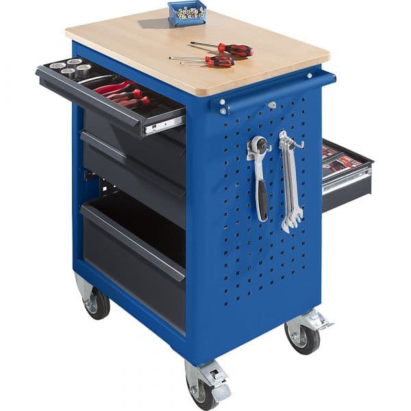 Kaiser+kraft Carro de Montagem, Largura 665 mm, 6 Gavetas Extraíveis de Ambos os Lados, Corpo Azul Genciana - M1152895-175683