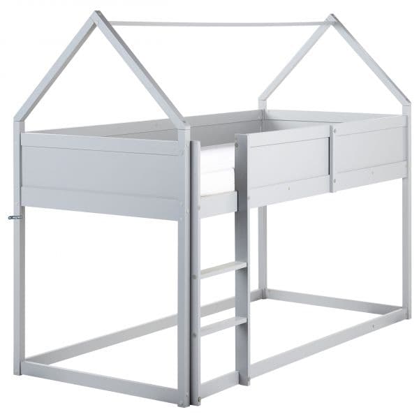 Beliani Cama Mezzanine Infantil em Madeira de Pinho Cinzenta e Mdf, Tamanho 90x200 cm com Estrado Ripado
