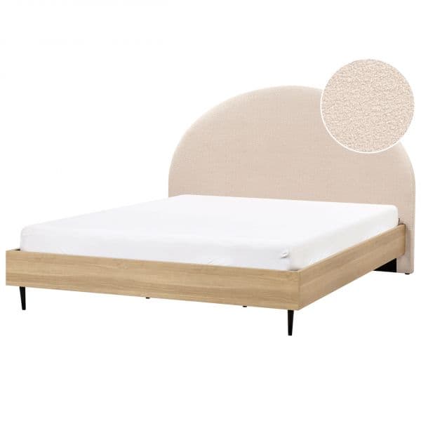 Beliani Cama de Casal em Bouclé Creme 180 x 200 cm com Cabeceira Estofada e Pernas de Metal