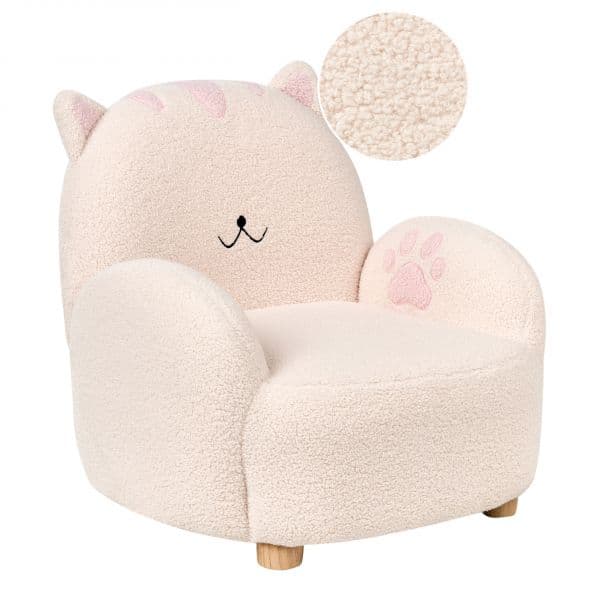 Beliani Poltrona Na Forma de Gato com Estofos em Bouclé Branco-creme Perfil Baixo
