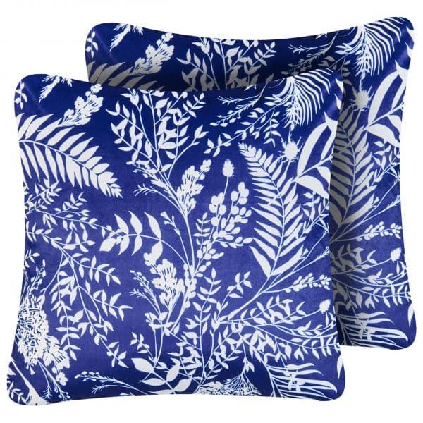Beliani Conjunto de 2 Almofadas de Jardim em Poliéster Azul 45 x 45 cm com Padrão de Plantas Acessório de Jardim