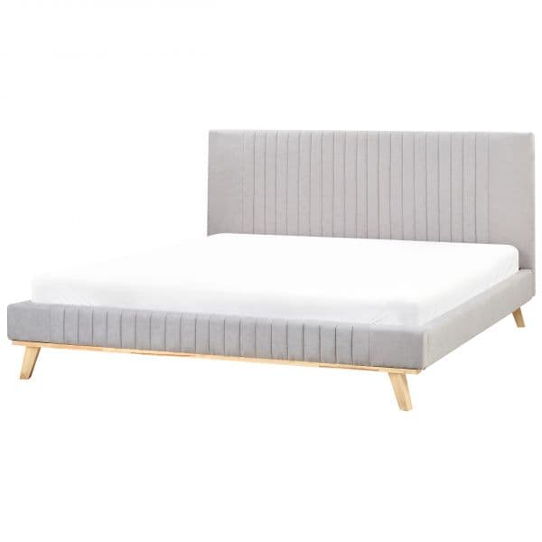 Beliani Cama de Casal em Chenille Cinzento Claro 180 x 200 cm com Estofamento em Canal e Cabeceira Tufada