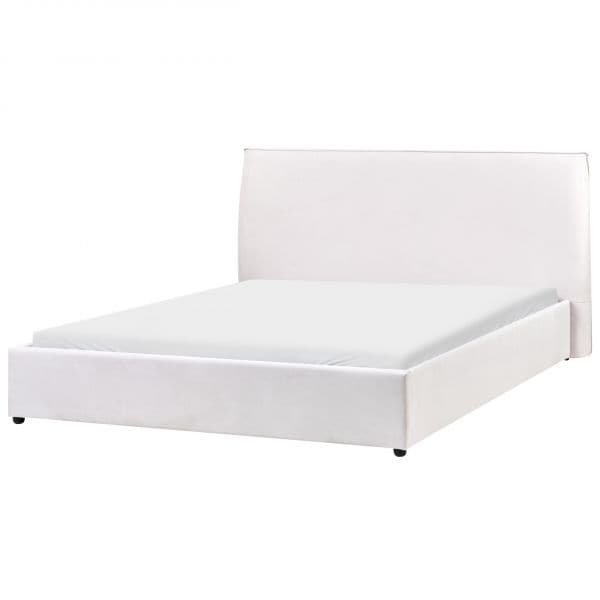 Beliani Cama Estofada em Veludo Branco-creme King Size 160 x 200 cm Cabeceira Grande e Clássica Estrado Ripado