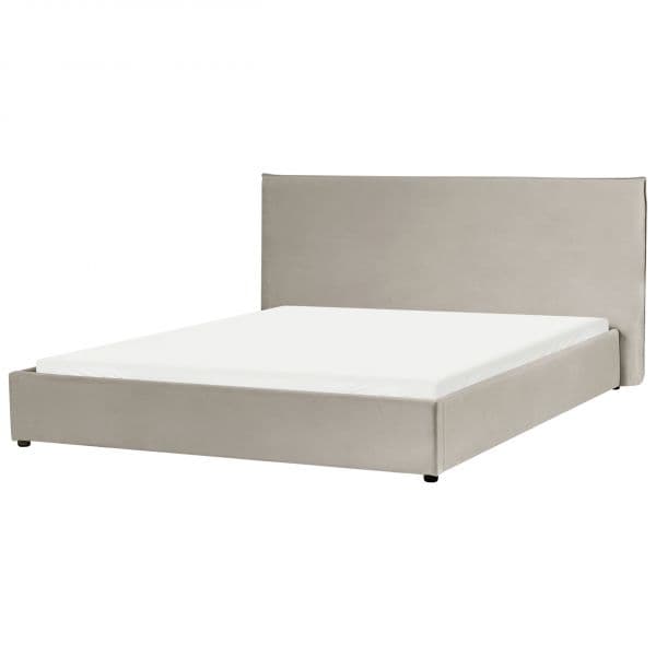 Beliani Cama Estofada em Veludo Taupe King Size 180 x 200 cm Cabeceira Grande e Clássica Estrado Ripado