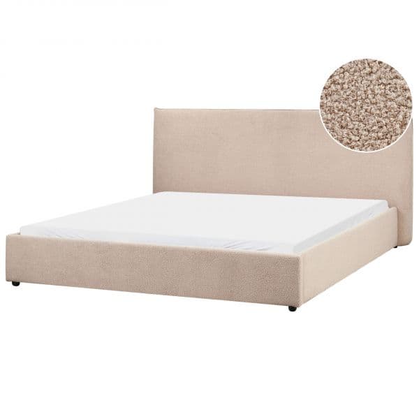 Beliani Cama Estofada em Bouclé Taupe King Size 180 x 200 cm Cabeceira Grande e Clássica Estrado Ripado