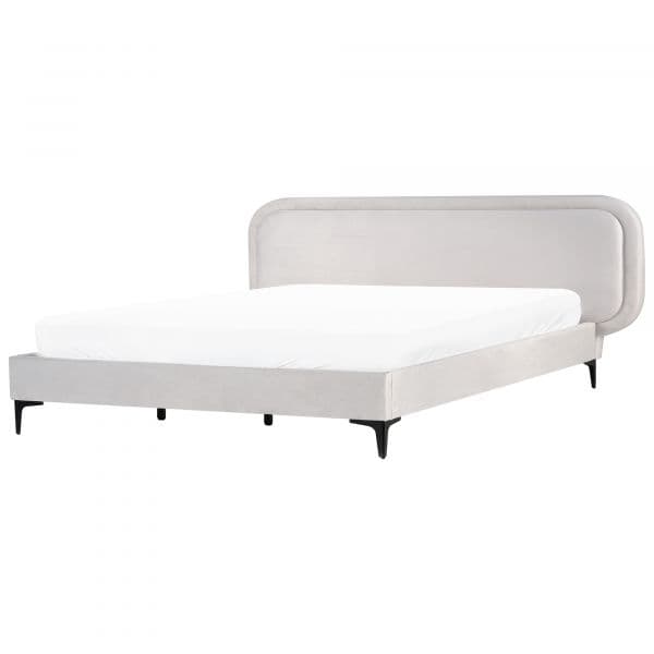 Beliani Cama de Casal Tamanho 180 x 200 cm em Veludo Cinzento Claro com Cabeceira Estofada