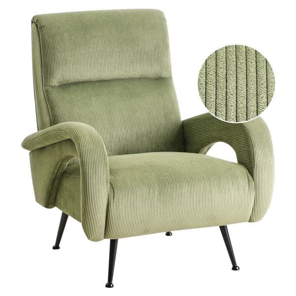 Beliani Poltrona Estofada em Bombazine Verde Estilo Retro Encosto Baixo Sala de Estar Quarto