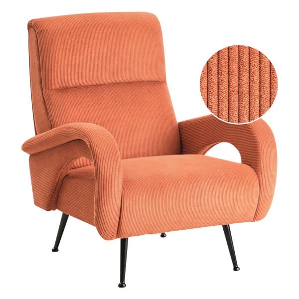 Beliani Poltrona Estofada em Bombazine Laranja Estilo Retro Encosto Baixo Sala de Estar Quarto
