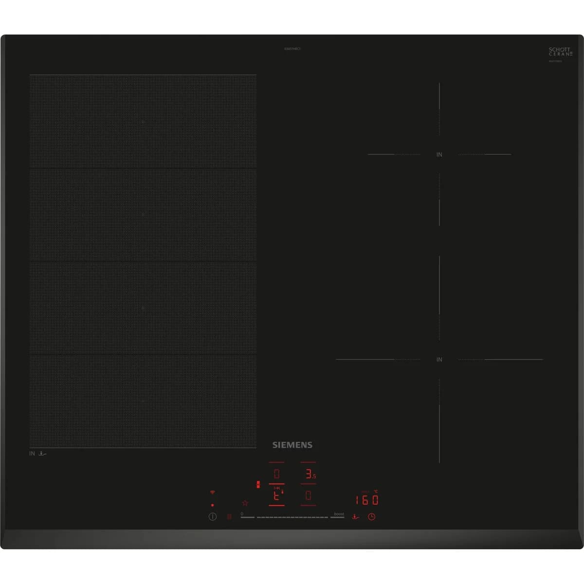 Placa de Indução Siemens iQ700 EX651HEC1E | 60cm, 4 Zonas, Preto