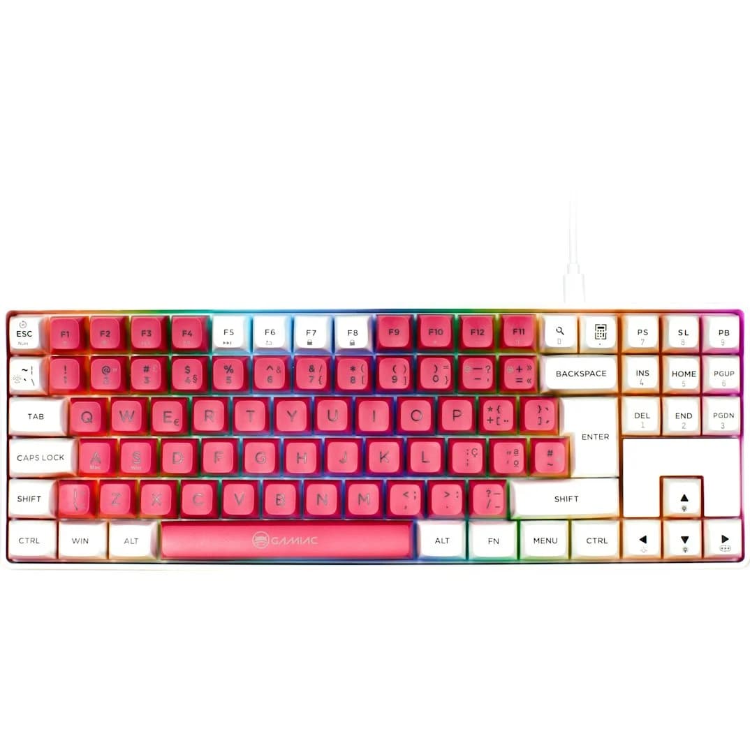 GAMIAC Teclado Mecânico TKL RGB90G Kailh Blue Branco/Rosa