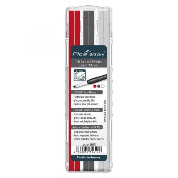 Pica Minas Universales Grafito + Blanco + Rojo for All Big Dry Contenido Estuche 12 Minas En Blister