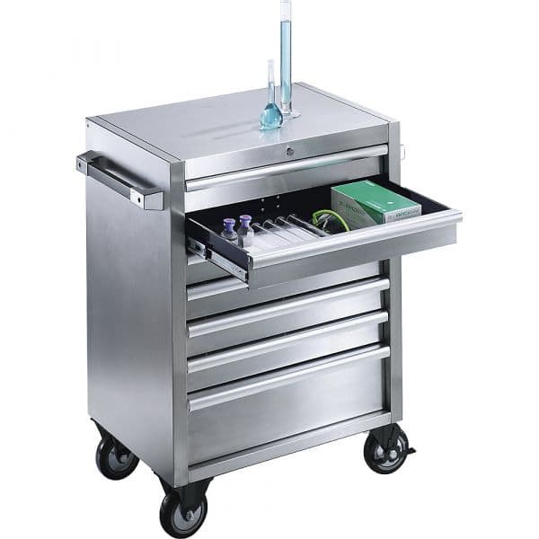 Kaiser+kraft Carro Móvel em Aço Inoxidável Gavetas, 7 Gavetas Bloqueio Individual, Axlxp 935 X 680 X 470 mm Aço Inoxidável - M90653-941774