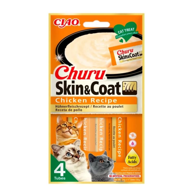 Inaba Snack Líquido para Gatos Churu Skin & Coat Sabor Frango 4x14g