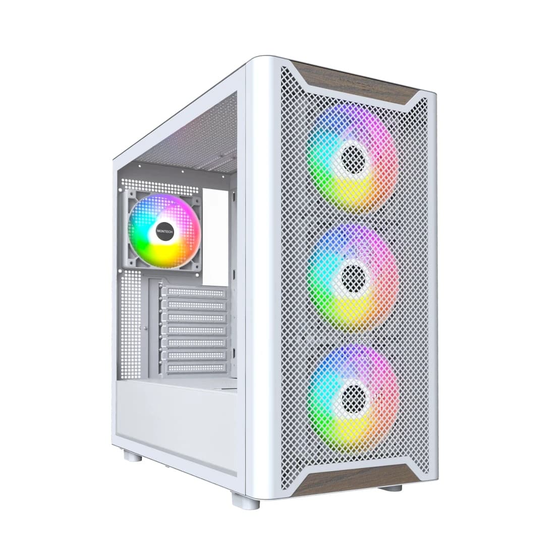 Caixa ATX Montech XR RGB Vidro Temperado Branco/Madeira