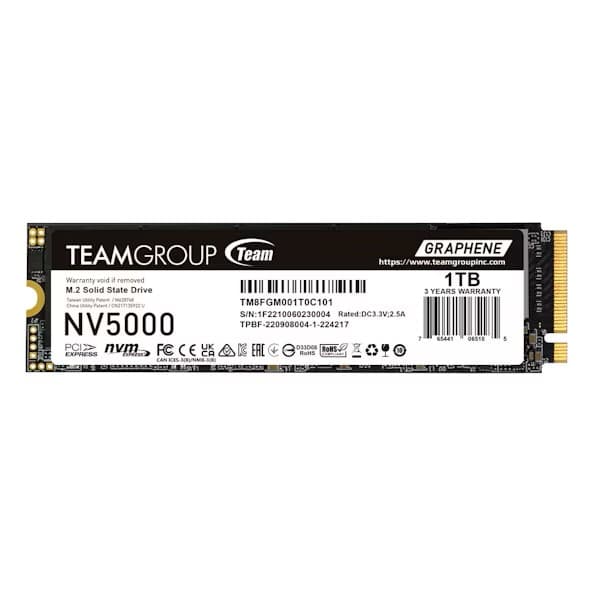 SSD Team Group 1TB NV5000 M.2 2280 PCIe 4.0 NVMe com Graphene Heatsink
