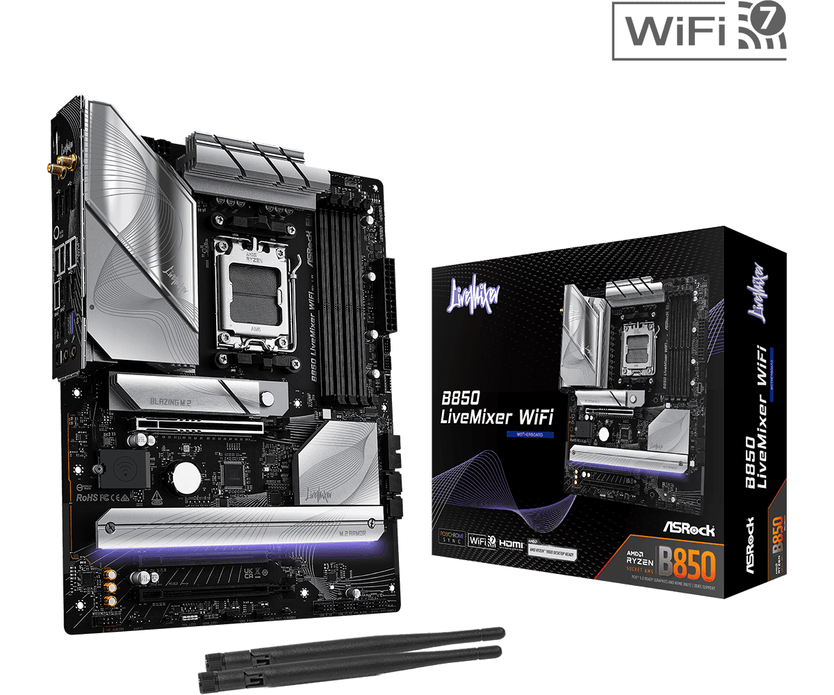 Motherboard Asrock B850 LiveMixer WiFi Socket AM5 ATX PCIe 5.0 DDR5 Audio Pro