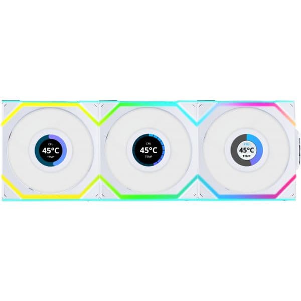 Lian Li UNI FAN SL120 LCD Wireless RGB Reverse Blade PWM Branco 120mm (Pack 3)