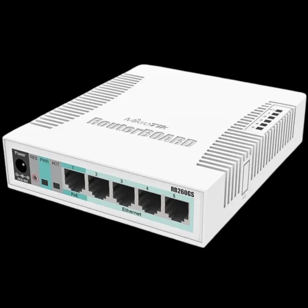 Mikrotik RB260GS – Switch gerenciável compacto com 5 portas Gigabit Ethernet e 1 compartimento SFP 1 Gbps