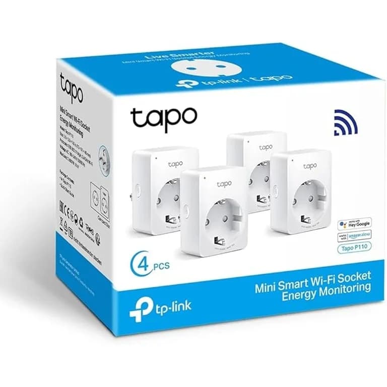 TP-Link Tapo P110 Pack 4 – Mini Tomada Wi-Fi Inteligente com Monitorização de Energia