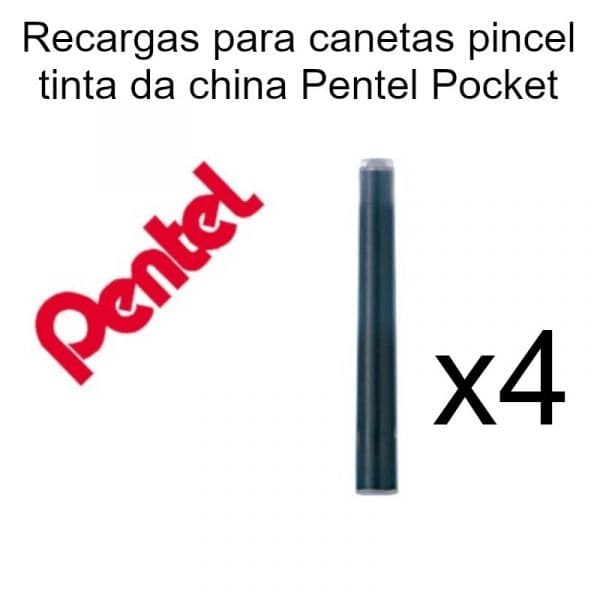 Pentel Recargas para Canetas Pincel Tinta da China Pocket 12 Unidades