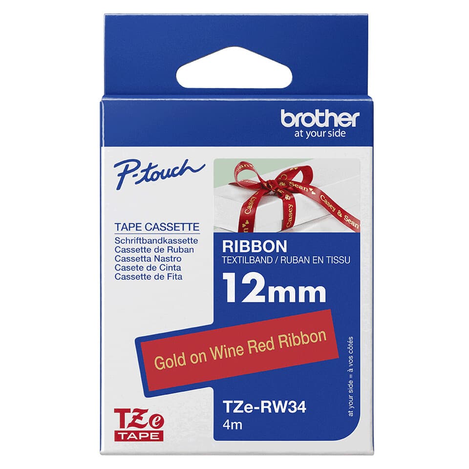 Brother TZE-RW34 etiquetadora Dourado sobre vermelho