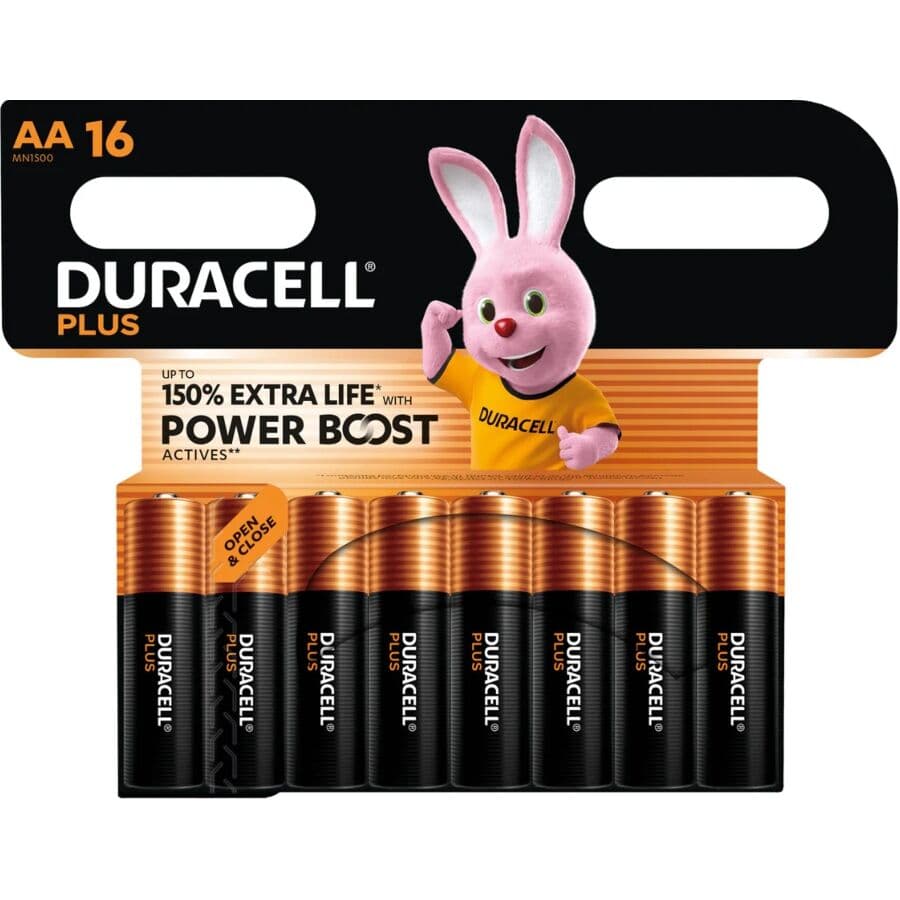 Duracell Pilhas Alcalinas Plus Power Boost AA 16 Unidades
