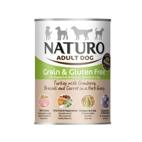 Ração Húmida Naturo Adult Grain & Gluten Free Turkey & Vegetables 390g