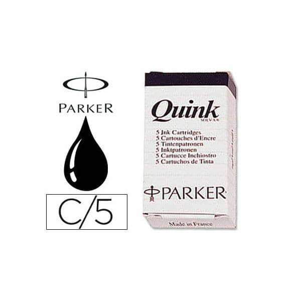 Parker 5 un. Cartuchos Tinta Estilográfica Quink Preto - S0116200