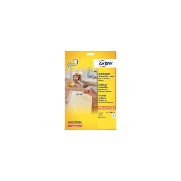 Avery Etiquetas Removíveis Caixa 25Fls 675 Ud 63 5x29 6 - L4737REV-25