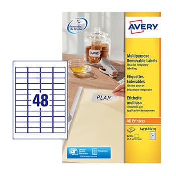 Avery L4736REV-25 etiqueta autocolante Retângulo arredondado Removível Branco 1440 unidade(s)