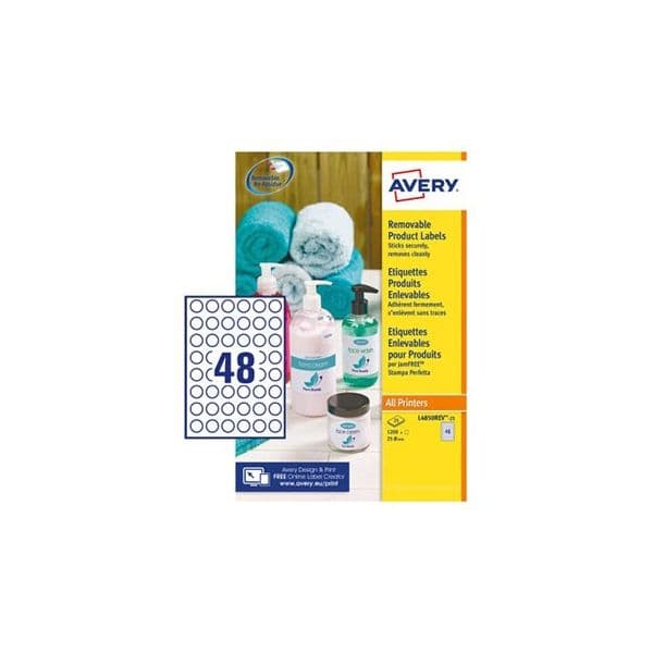Avery Etiquetas Redondas Removíveis 25mm 25 Folhas 1200 Unidades