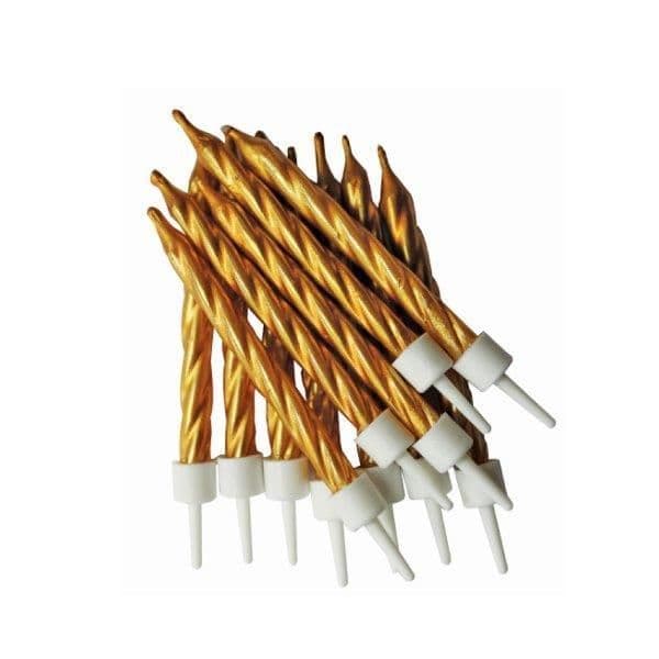 Anniversary House Pack 12 Velas com Suporte Riscadas Dourado