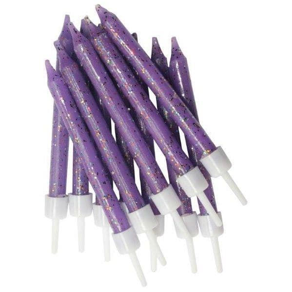 Anniversary House Pack 12 Velas com Suporte Glitter Roxo
