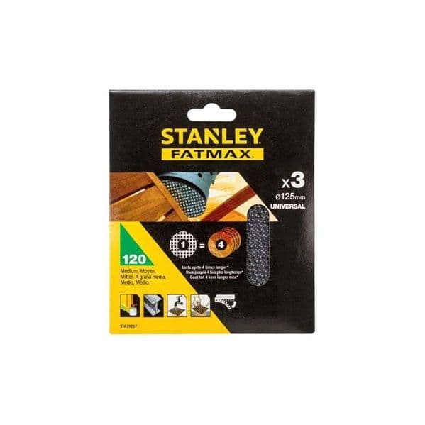 Stanley Folha de Lixa Malhagem 125mm com Velctro Grão 120 (3 Folhas) - STA39257-XJ