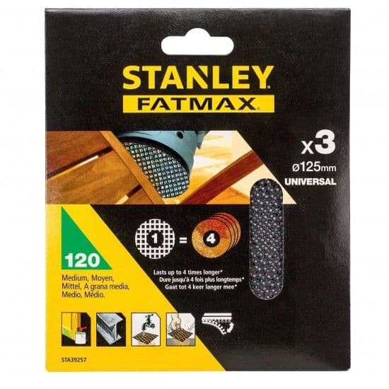 Stanley Folha de Lixa Malhagem 125mm com Velctro Grão 120 (3 Folhas) - STA39257-XJ